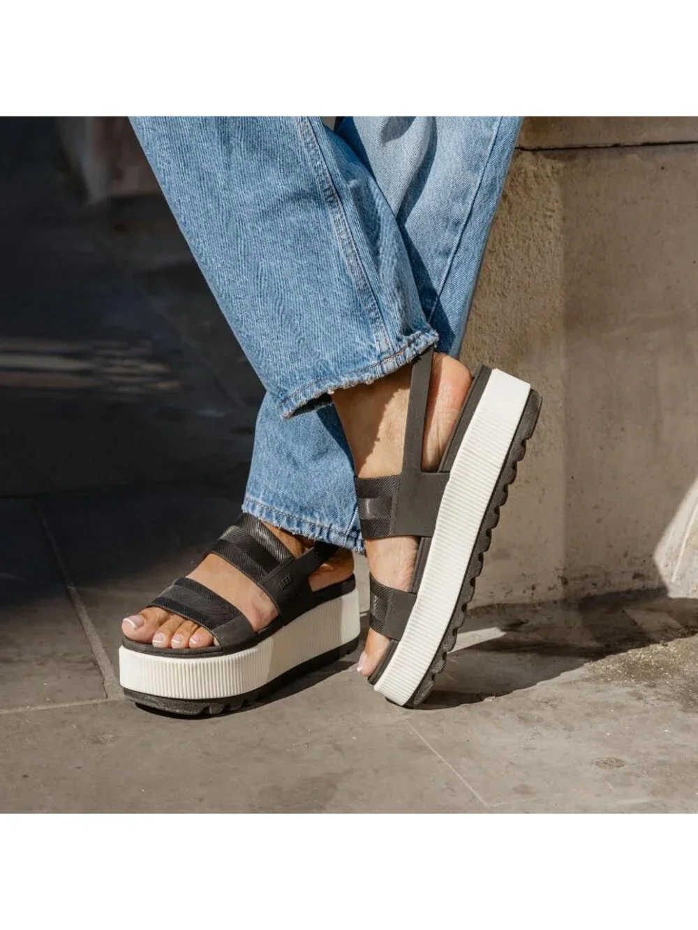 Women's Black Vintage Water Vista Higher Open Toe Platform Wedge Sandal Shoes